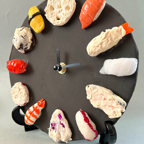 置き時計にも出来るイーゼル付き お寿司&天ぷら掛け時計 掛け時計