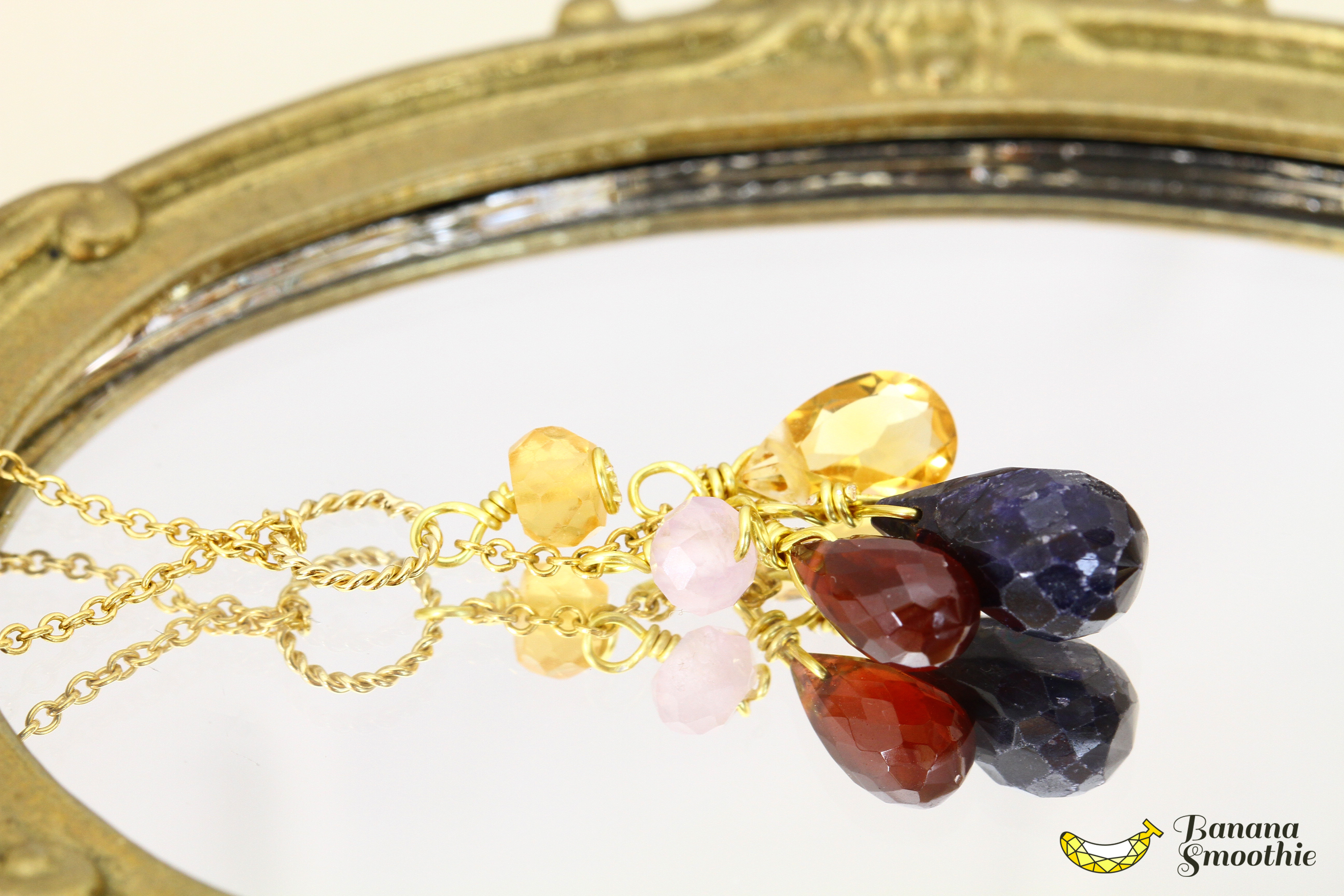 色の組み合わせが楽しい ブルーサファイア シトリン ガーネット ラベンダーアメジスト 14kgf ネックレス 9月誕生石