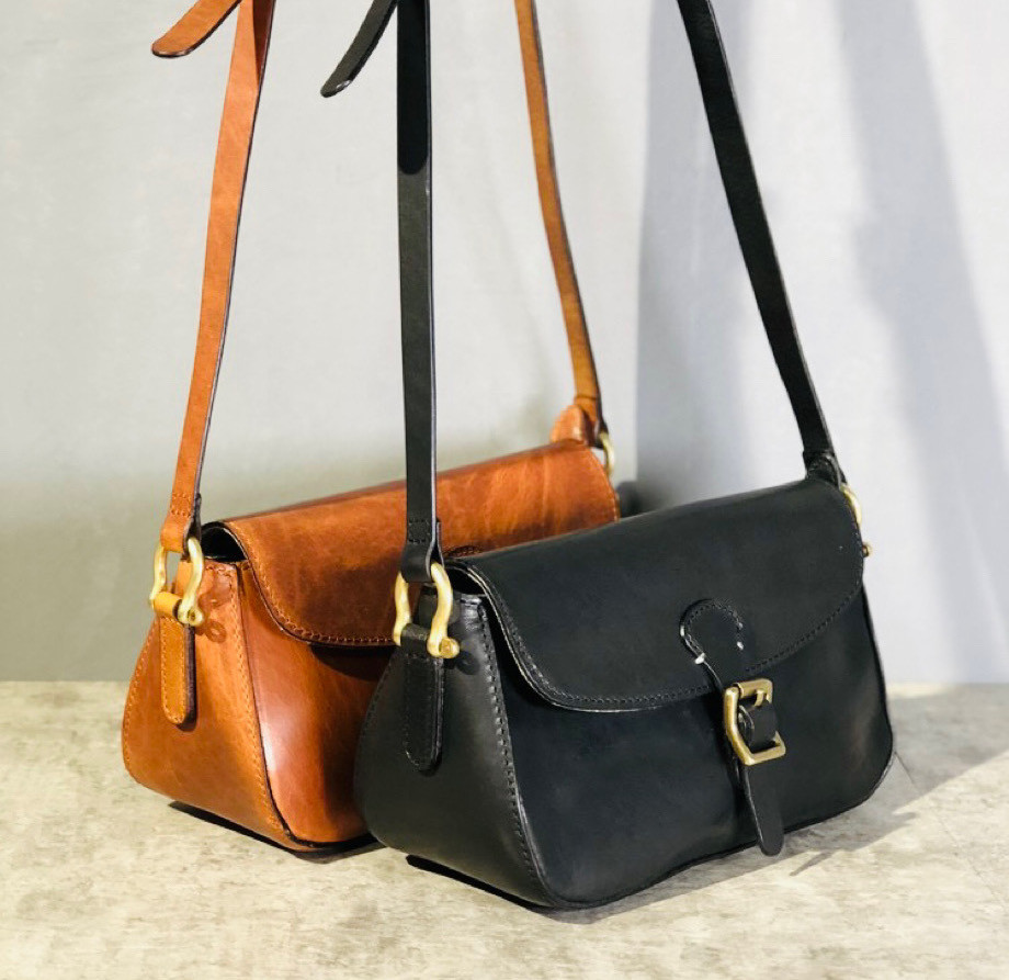 HERZ - ヘルツ 巾着 ショルダーバッグ レザー 本革 ブラウン