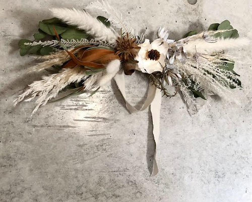 52. 流木スワッグ パンパスグラス ドライフラワー インテリア  横型 流木付き 横型スワッグ pink.natural・.｡*・.｡* ドライフラワー