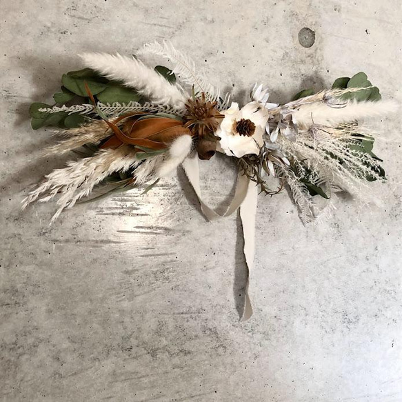 wa2様ご注文分ココフラワーとパンパスグラスの横スワッグ（全長約55cm  