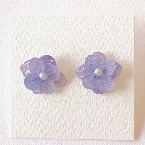 再販17【rie.t】本物の紫陽花 ピアス／イヤリング ピアス