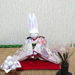 縮緬　古布　振袖うさぎ置物2点セット うさぎ 振袖着物（ちりめん青） その他人形 りん 通販 16548011