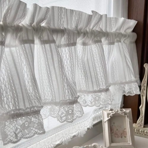 ホワイト ナチュラル レースカフェカーテン カーテン EMI's Garden