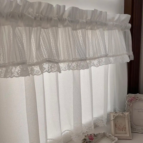 ホワイト ナチュラル レースカフェカーテン カーテン EMI's Garden