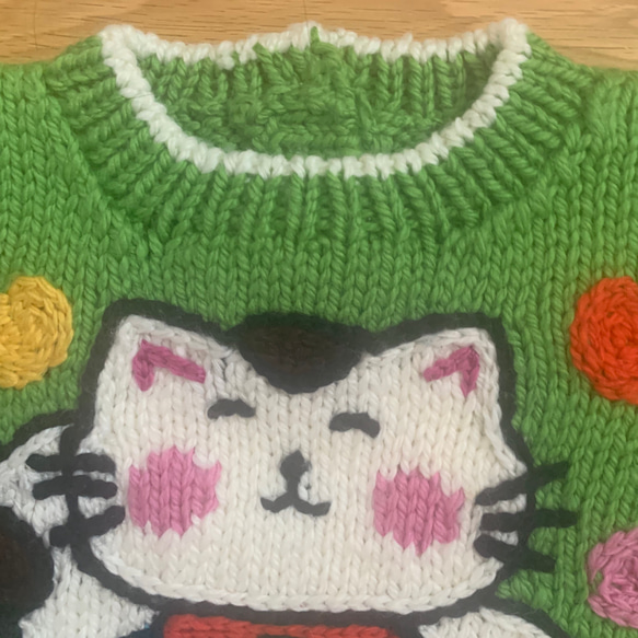 秋冬・招き猫のちびっこセーター　90〜100 3枚目の画像