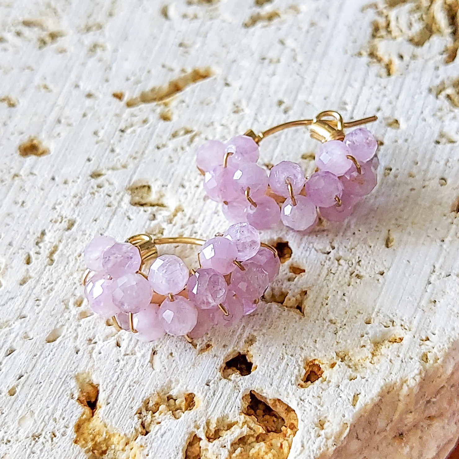 14kgf Kunzite pave pierced earrings / clip on