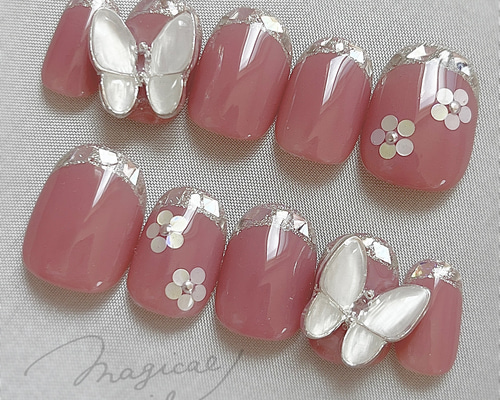 ネイルチップ ガラスフレンチ バタフライネイル 4064645aa19e200889057a3ccca741