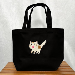 【秋冬穿搭】帆布迷你手提包和迷你收納袋套裝，飾有驚喜貓刺繡和內袋，書包 第3張的照片