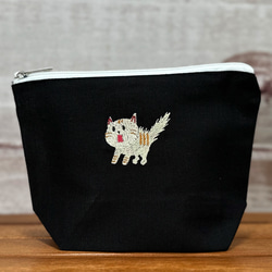 【送料無料】驚き猫ワンポイント刺繍の内ポケット付きキャンバス ミニトートバッグとミニポーチのセット 3枚目の画像