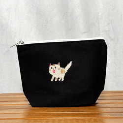 【秋冬穿搭】帆布迷你手提包和迷你收納袋套裝，飾有驚喜貓刺繡和內袋，書包 第4張的照片