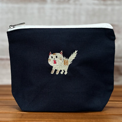 【送料無料】驚き猫ワンポイント刺繍の内ポケット付きキャンバス ミニトートバッグとミニポーチのセット 6枚目の画像