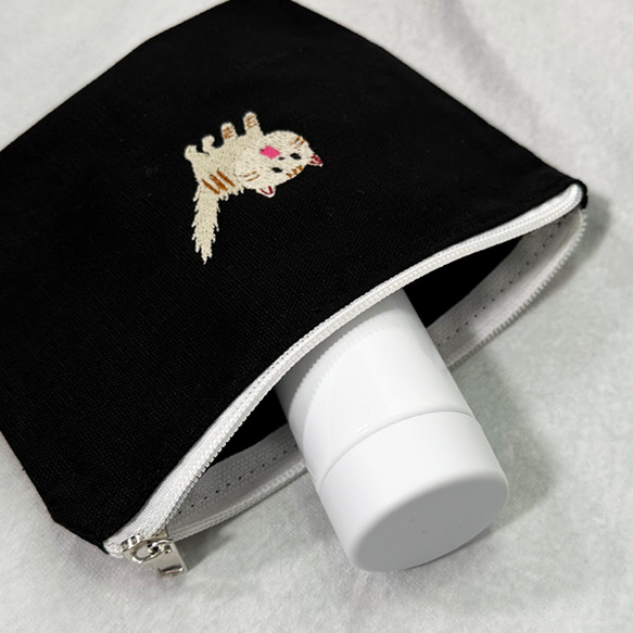 【秋冬穿搭】帆布迷你手提包和迷你收納袋套裝，飾有驚喜貓刺繡和內袋，書包 第11張的照片