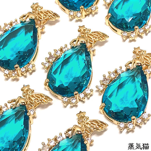 妖精としずくガラスチャーム アクアブルー 2個【雫ピアス イヤリング