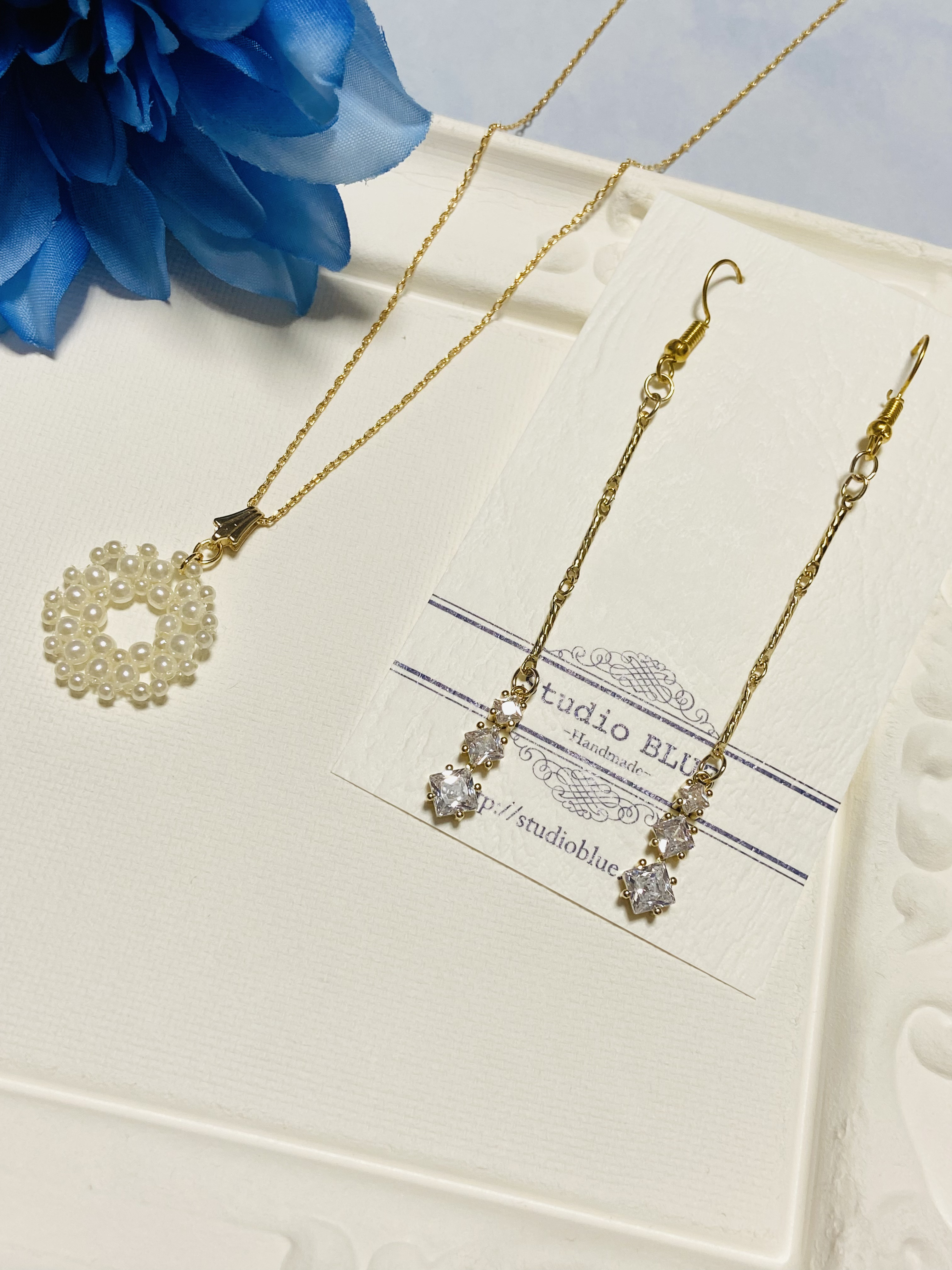 【Creema限定送料無料】 ★星のきらめき ネックレス＆ピアスセット パール＆ジルコニア