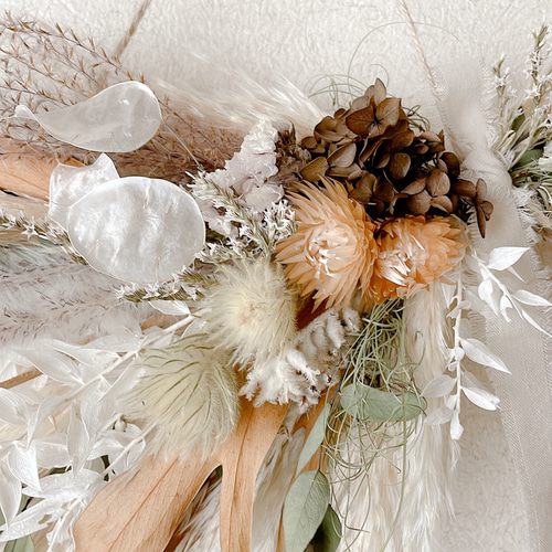 横向きスワッグ ナチュラル 秋 50cm ドライフラワー 横長スワッグ  