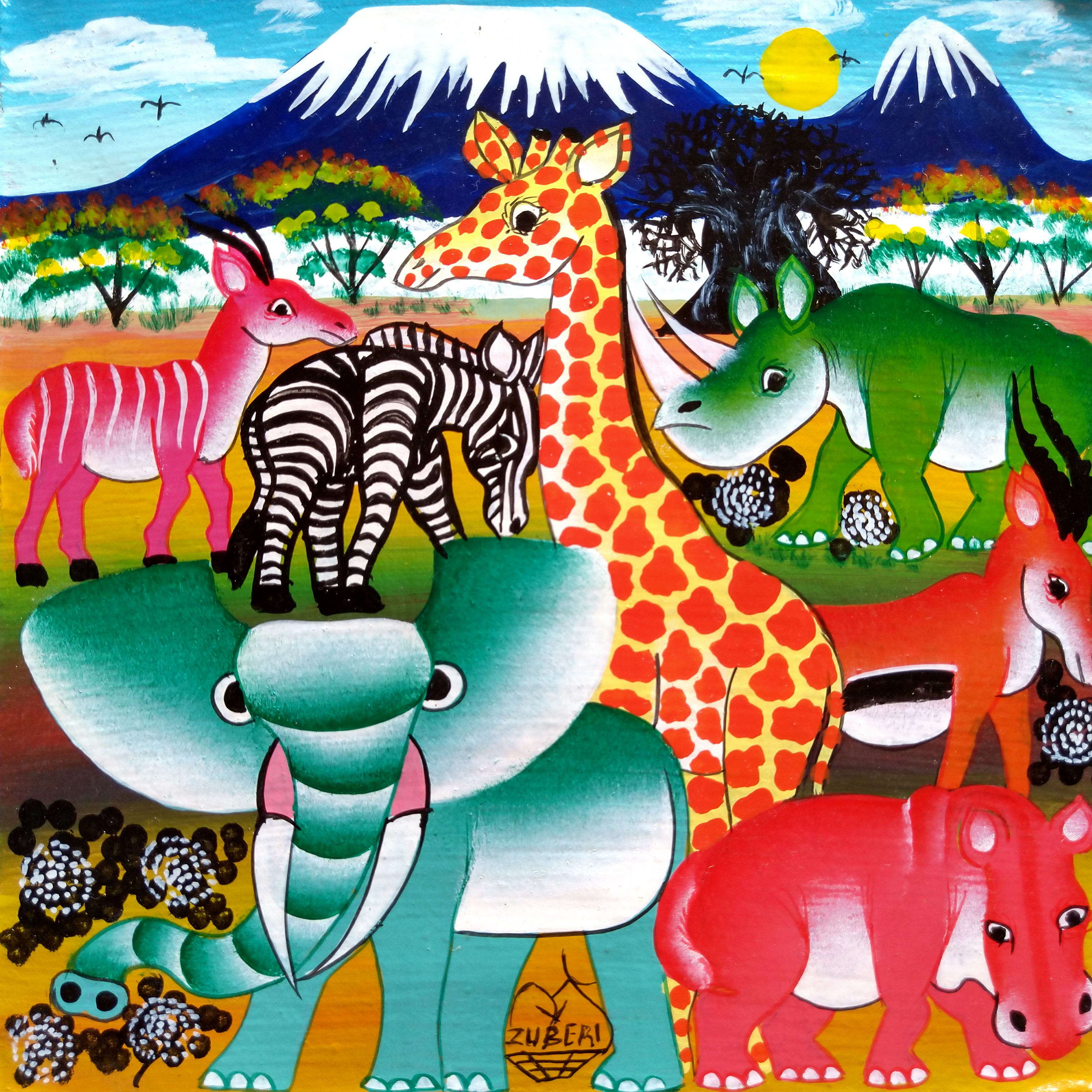 アフリカの絵画　アート　タペストリー　〜アフリカで購入〜 アフリカンアート、ティンガティンガ、ショップにて販売中