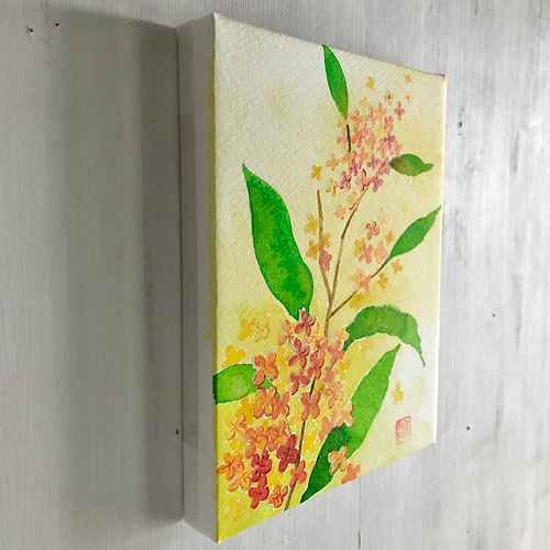 小さな水彩原画パネル（金木犀の花） 絵画 miraclepocket 通販