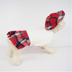 ワンピース ドレス チェック 帽子つき カジュアル ドッグウェア ペット 犬 猫 犬服 猫服 iro97 4枚目の画像