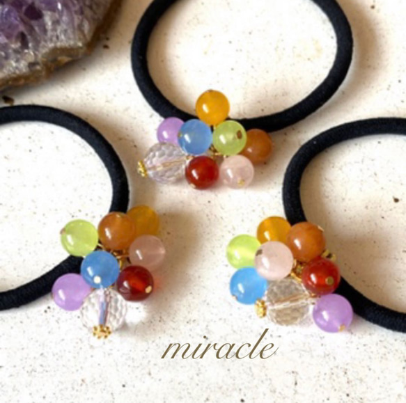 シュシュ ヘアゴム パワーストーン タイガーアイ×シトリン