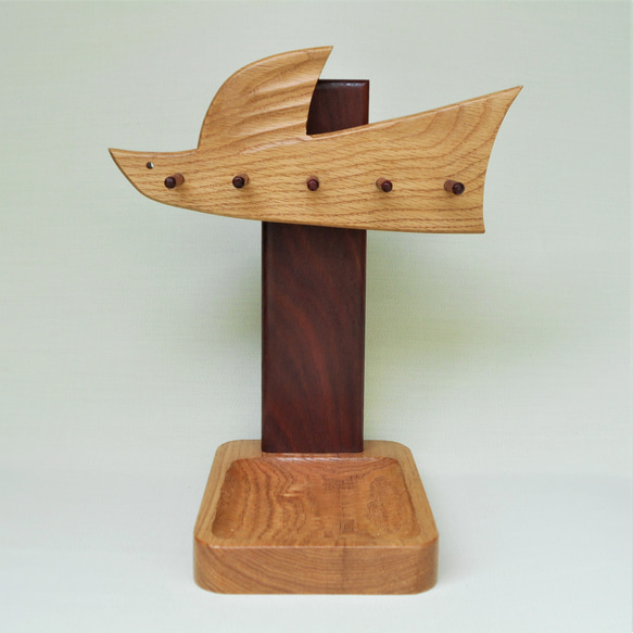 キースタンド・とり　木工・タモ・ブビンガ材 1枚目の画像