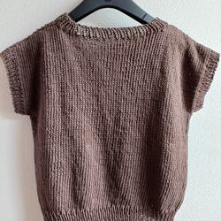 レトロなデザインセーター　ニット　綿麻糸　ノースリーブ　重ね着できる　茶色　手編み　春夏 2枚目の画像