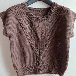 レトロなデザインセーター　ニット　綿麻糸　ノースリーブ　重ね着できる　茶色　手編み　春夏 1枚目の画像