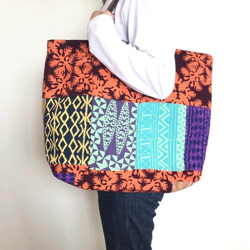 ノアノア　ワイキキ　ハワイ　トートバッグ　フラダンス　ポリネシアン　リバーシブル トートバッグ 〜 ハワイファッションブランドNOANOA のパッチバッグ