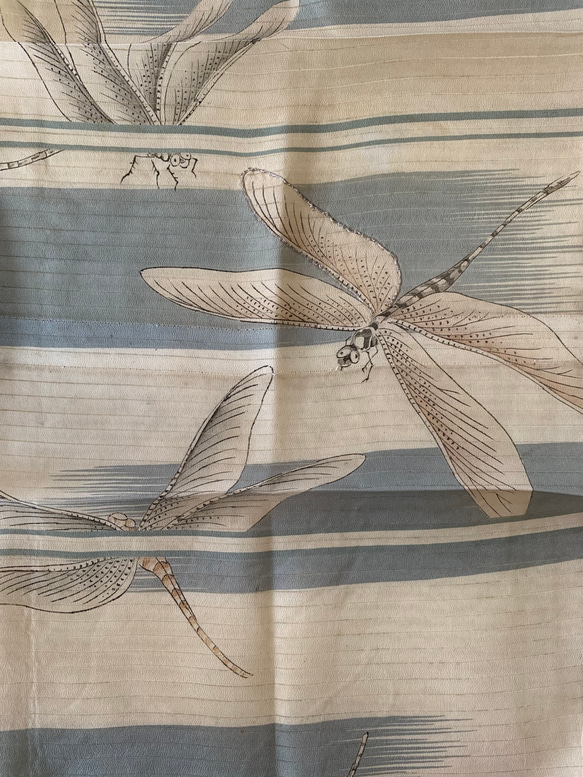 縦絽 蜻蛉 勝ち虫 夏着物“夏トンボ”正絹 仕付け糸付 付下げ 6149