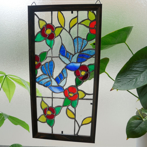 ステンドグラスパネル　　ポインセチア クリスマスリースパネル ポインセチア（ピンク） | iichi 日々の