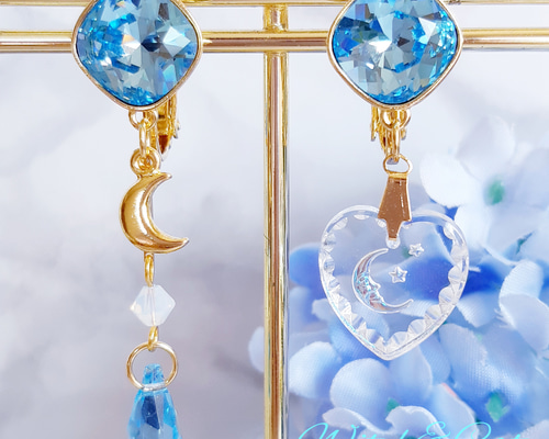 魔法使いの夜三日月ランタンとシリウス宇宙ピアス イヤリング 【白昼の