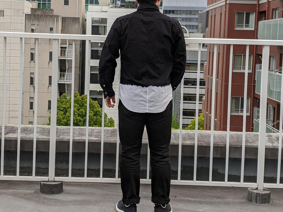 <OSOCU>知多木綿 レギュラーカラーシャツ スソノコシ 名古屋黒紋付染 受注生産可 10枚目の画像