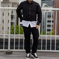 <OSOCU>知多木綿 レギュラーカラーシャツ スソノコシ 名古屋黒紋付染 受注生産可 7枚目の画像