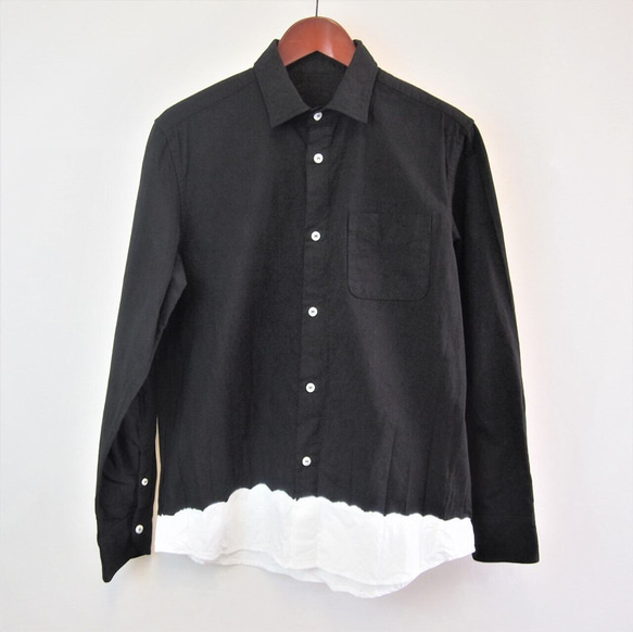 <OSOCU>知多木綿 レギュラーカラーシャツ スソノコシ 名古屋黒紋付染 受注生産可 2枚目の画像