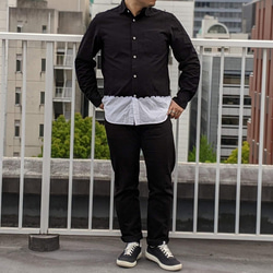 <OSOCU>知多木綿 レギュラーカラーシャツ スソノコシ 名古屋黒紋付染 受注生産可 8枚目の画像