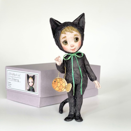 和紙人形『かわいい黒猫さんとおさかなポーチ』プレゼントギフト