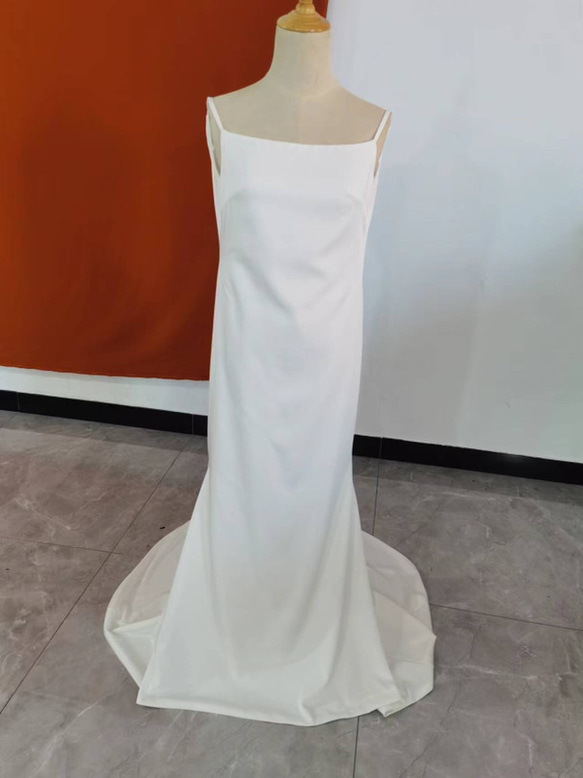 大人気上昇 ウエディングドレス 高級イタリアサテン トレーン キャミソール 二次会 1枚目の画像
