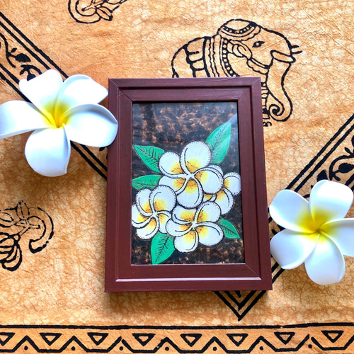 送料無料】プルメリアの絵3輪｜ハガキサイズ アジアンインテリア 絵画