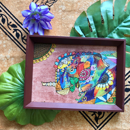 原画販売】ガネーシャの絵（2Lサイズ）アジアンインテリア額付き 絵画