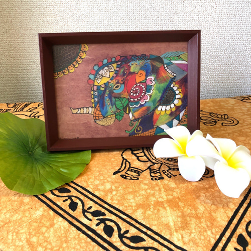 原画販売】ガネーシャの絵（2Lサイズ）アジアンインテリア額付き 絵画