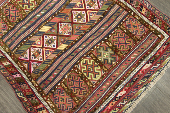 ヴィンテージ　アフガニスタン　トライバルラグ　マシュワニキリム　オールド手織りキリム＆絨毯　92x112cm　＃146 4枚目の画像