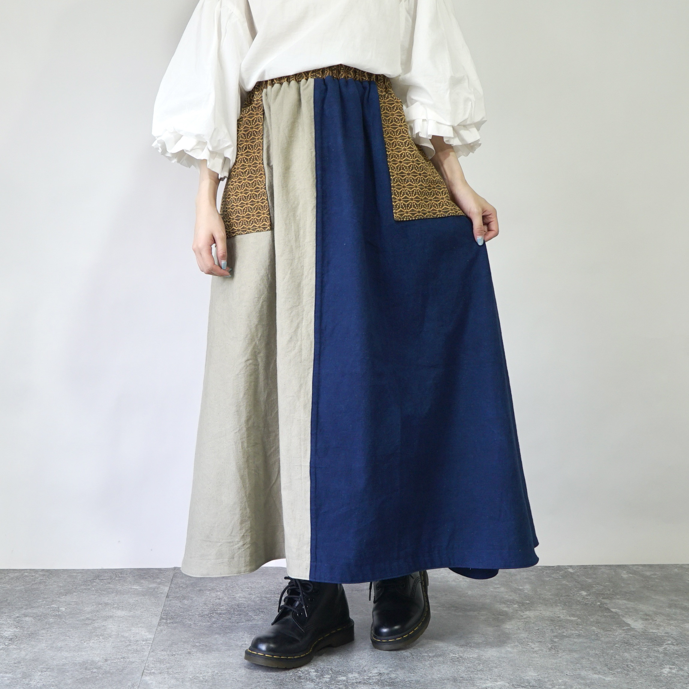 ロングフレアスカート/パッチワーク/三河織物