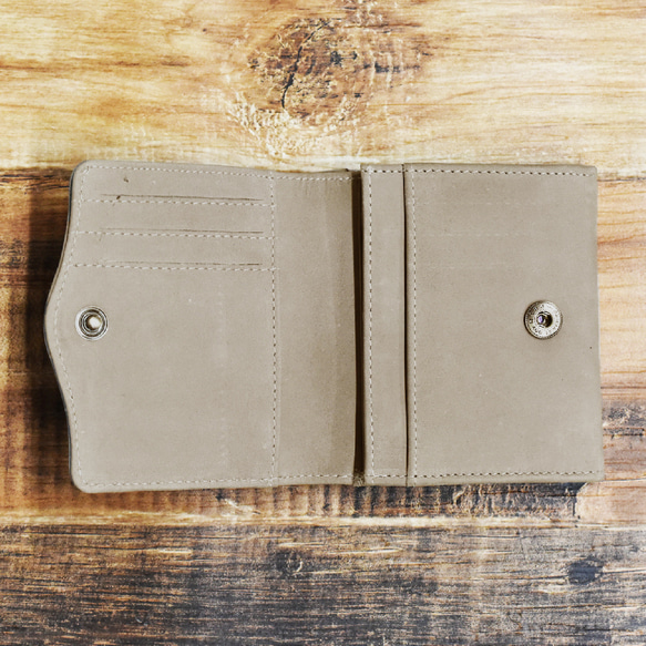 【1点限り】ミニ財布 ボタン式 本革 手のひらサイズ スリム グレー 3枚目の画像
