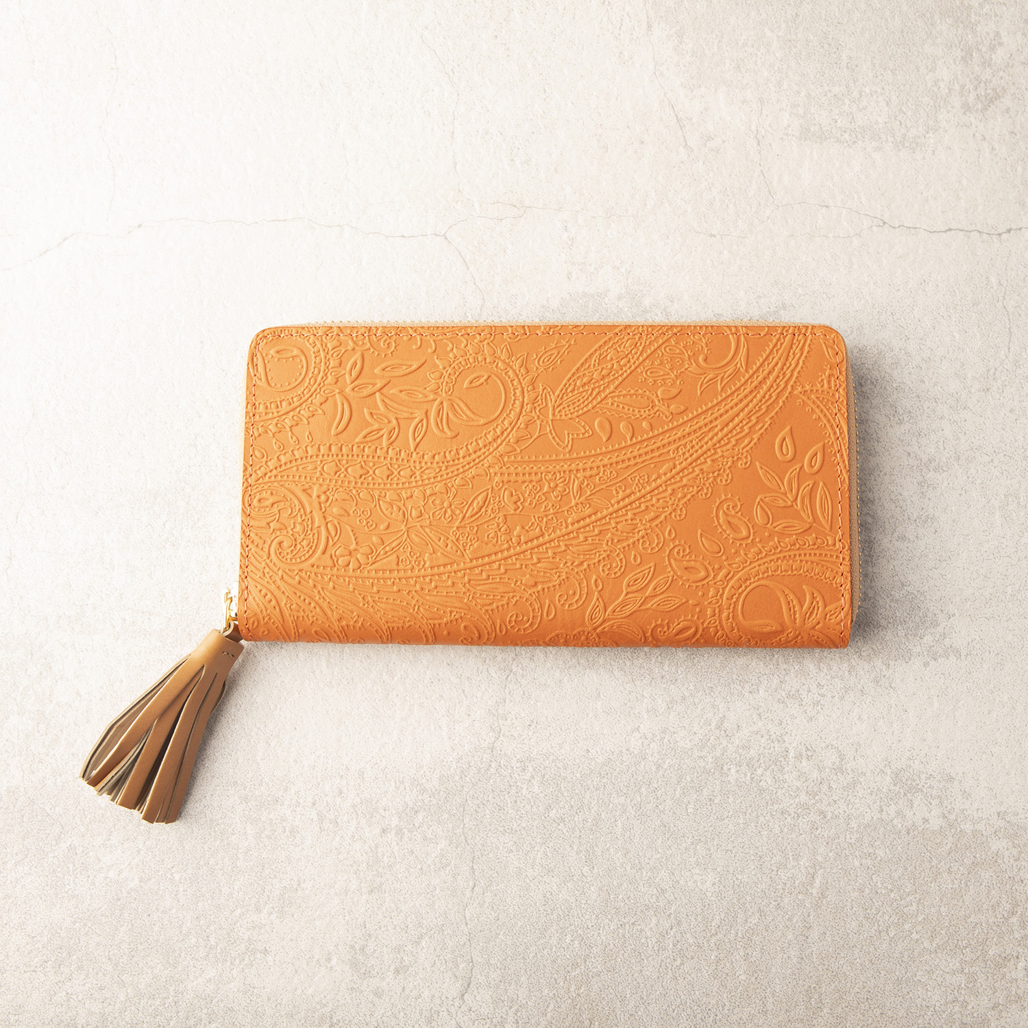 【10%off ビッグセール】【1点限り】ボタニカル 本革 長財布 ペイズリー レディース おしゃれ 138 オレンジ