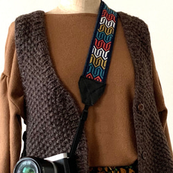 扇柄/緑-黒 カメラ用ネックストラップ -京都西陣織 金襴生地 カメラ