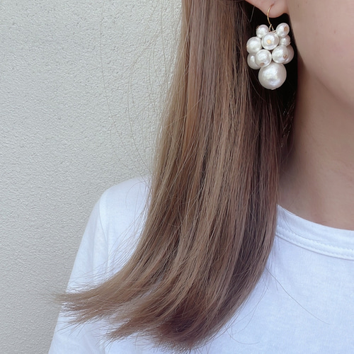 国産 コットンパールピアス/イヤリング ピアス（フック・チェーン