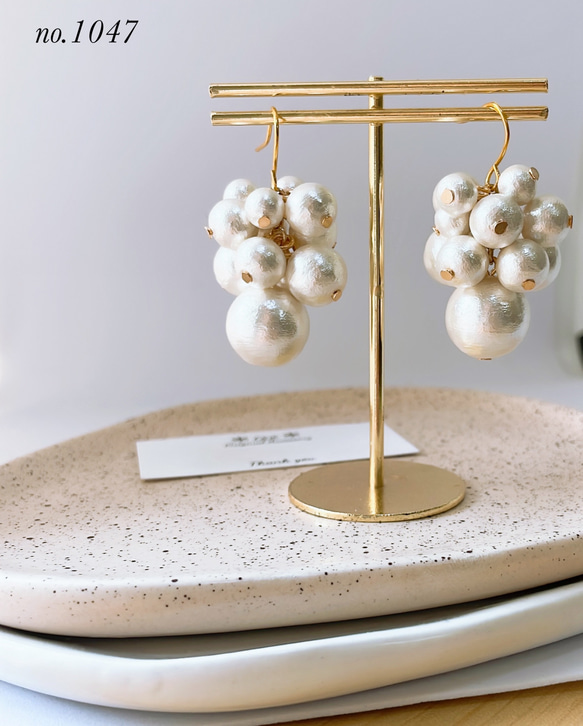 国産 コットンパールピアス/イヤリング ピアス（フック・チェーン