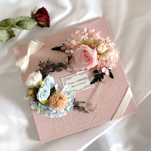 【薔薇雑貨】ローズハートウェルカムボード 押花ウェルカムボード Lサイズ 神戸六甲 優花│ブーケの保存