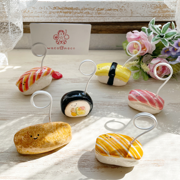 【再販】食べ物ちゃんカードスタンド お寿司ちゃん/陶器製 写真立て メモスタンド おすし 7枚目の画像