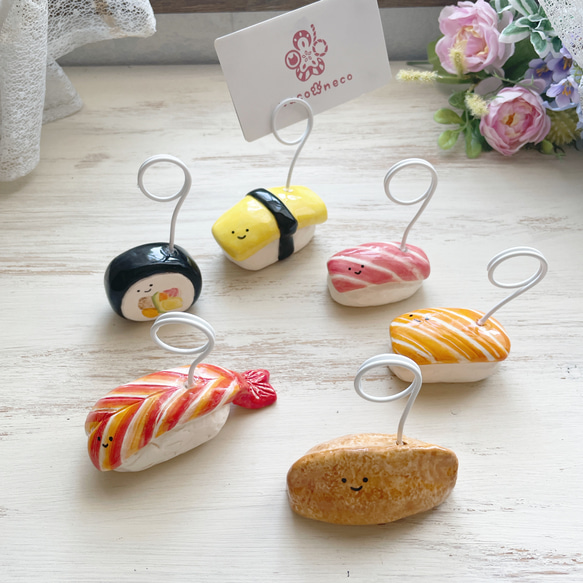 再販】食べ物ちゃんカードスタンド お寿司ちゃん/陶器製 写真立て メモ